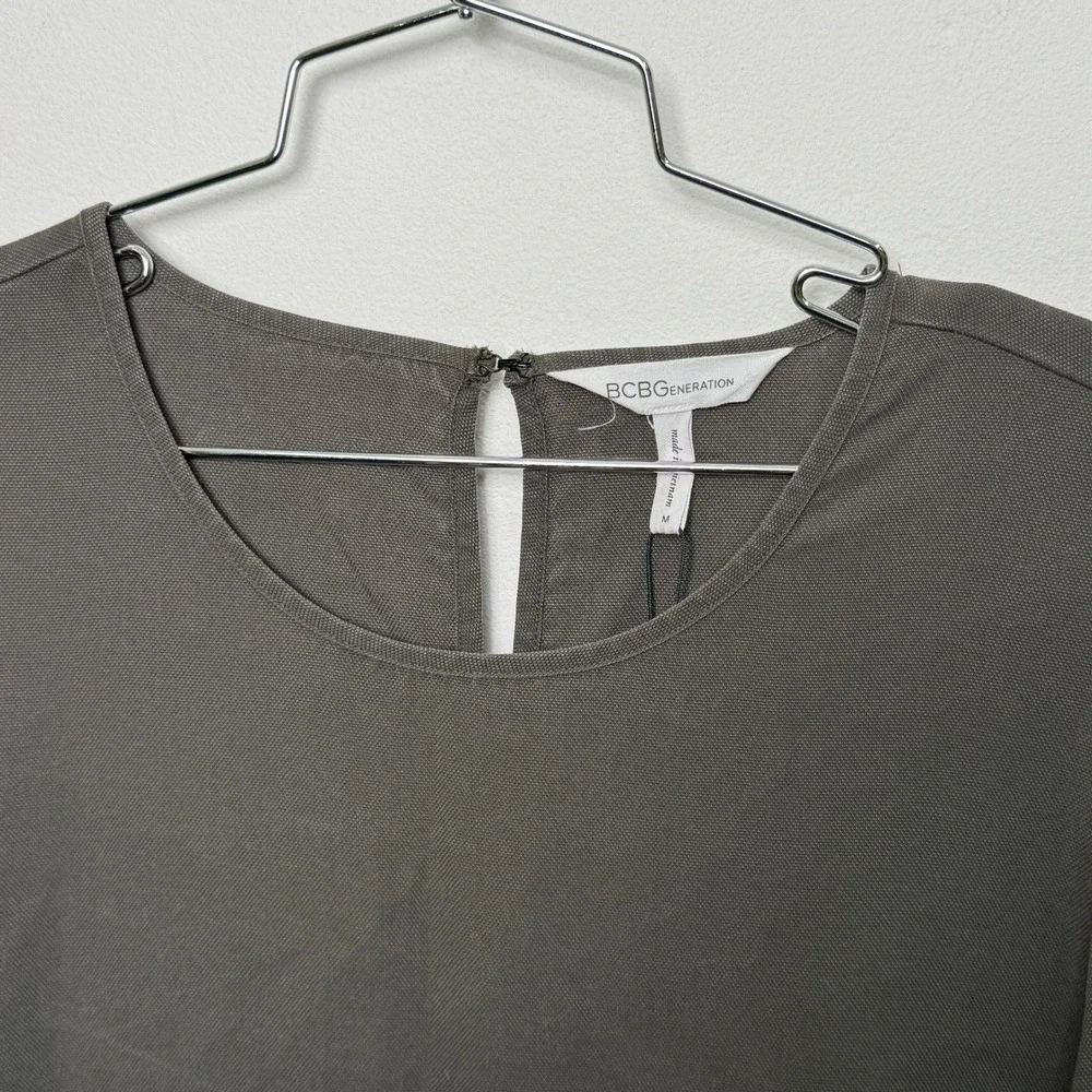 BCBGeneration Olive Green Bell Sleeve Tunic Dress  Smocked Womens M - Picture 2 of 6